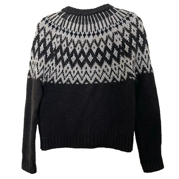 Zara Brown Fair Isle Jacquard Knit Cardigan Sweater Small Gold Buttons Alpaca - Picture 4 of 13